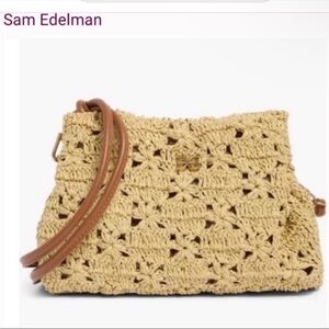 Tan Neutral Beige Sam Edelman Layla Floral Raffia Shoulder Bag Clutch NEW